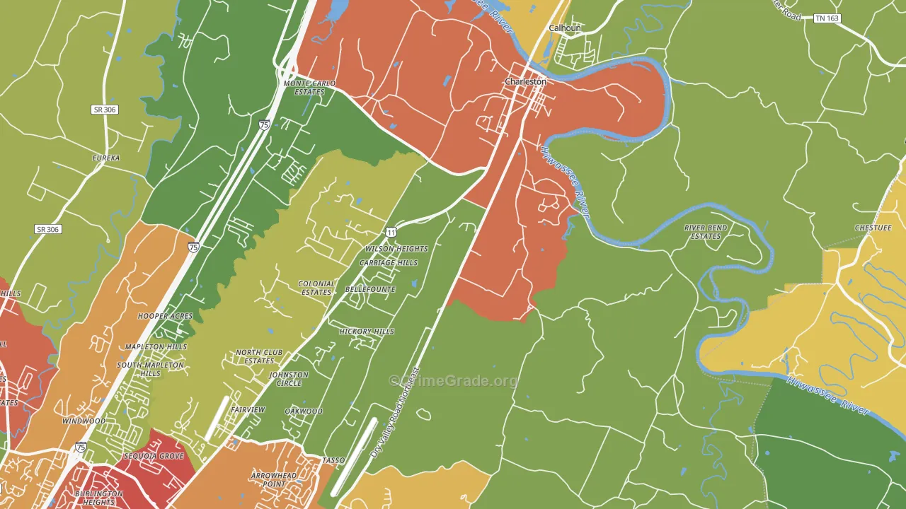 Charleston, TN Map of Drug-Related Crime Rates