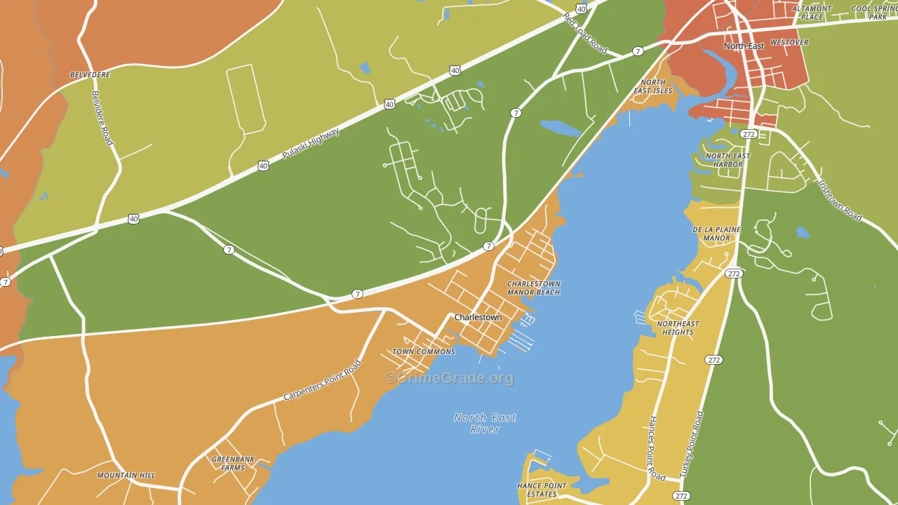 Charlestown, MD Map of Drug-Related Crime Rates