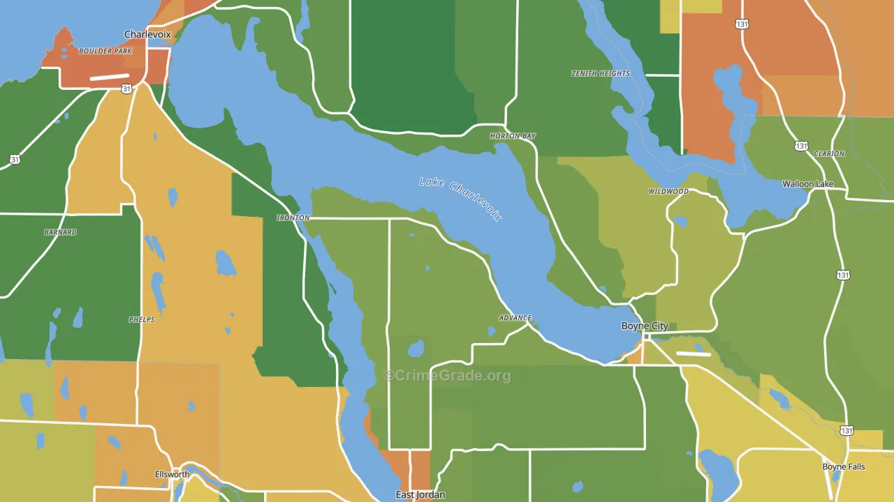 Charlevoix County, MI Map of Drug-Related Crime Rates