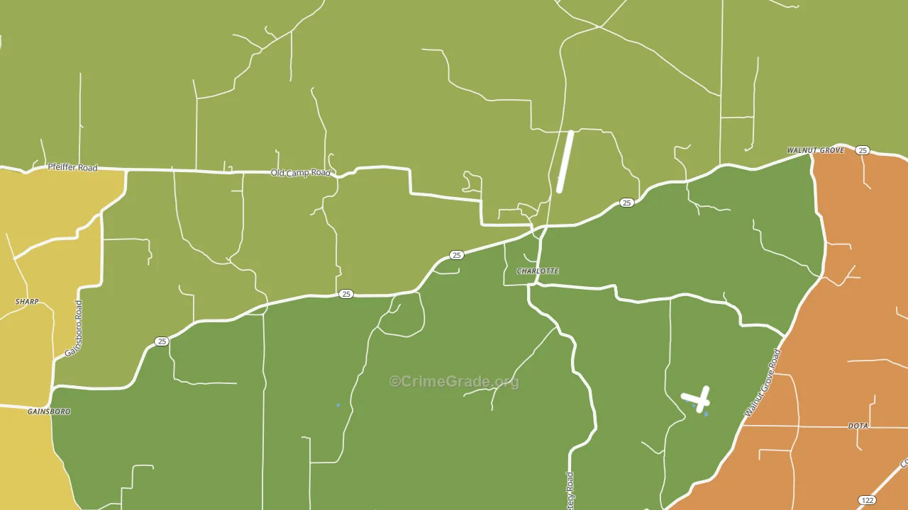 Charlotte, AR Map of Drug-Related Crime Rates