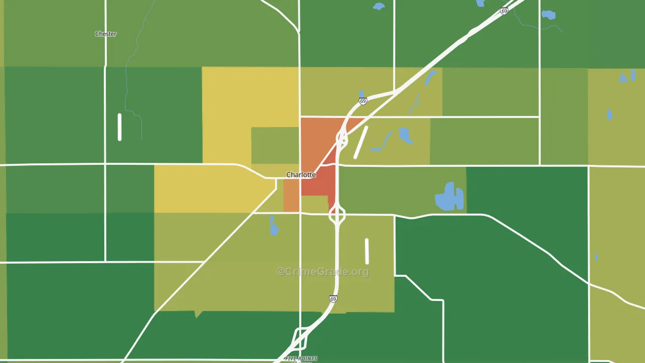 Charlotte, MI Map of Drug-Related Crime Rates