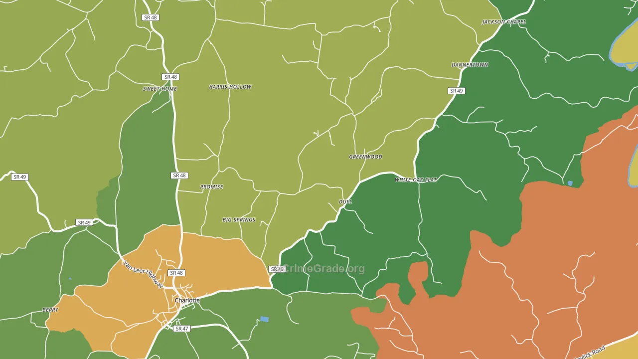 Charlotte, TN Map of Drug-Related Crime Rates