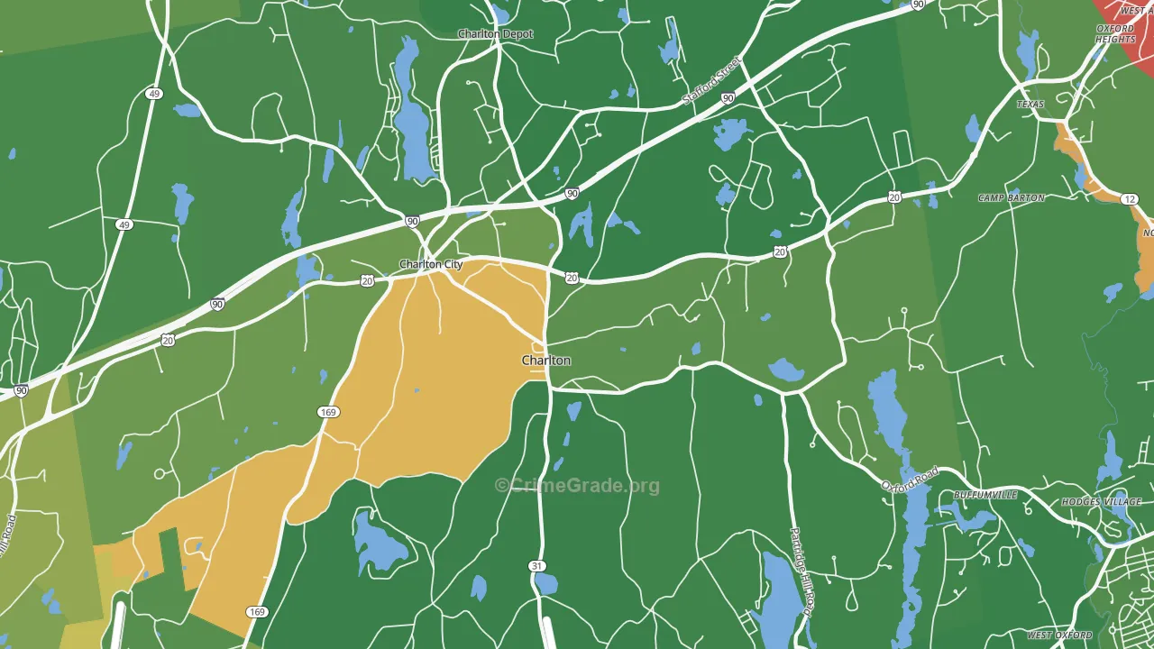 Charlton, MA Map of Drug-Related Crime Rates