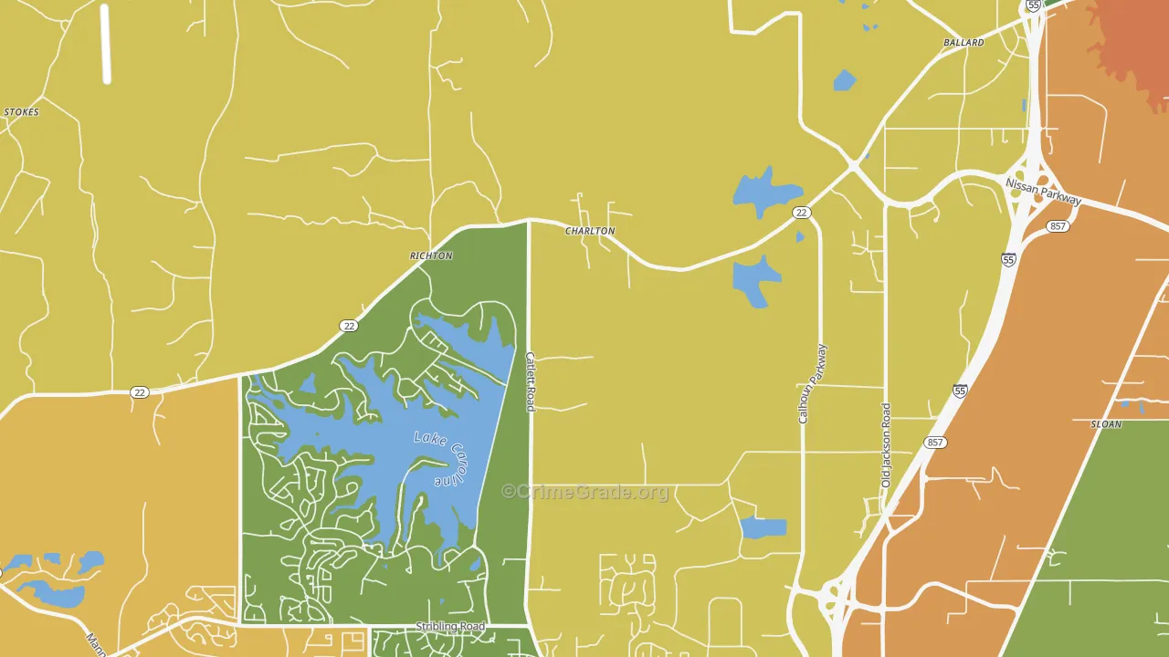 Charlton, MS Map of Drug-Related Crime Rates