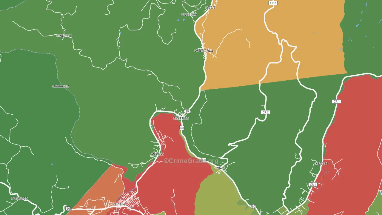 Charmco, WV Map of Drug-Related Crime Rates
