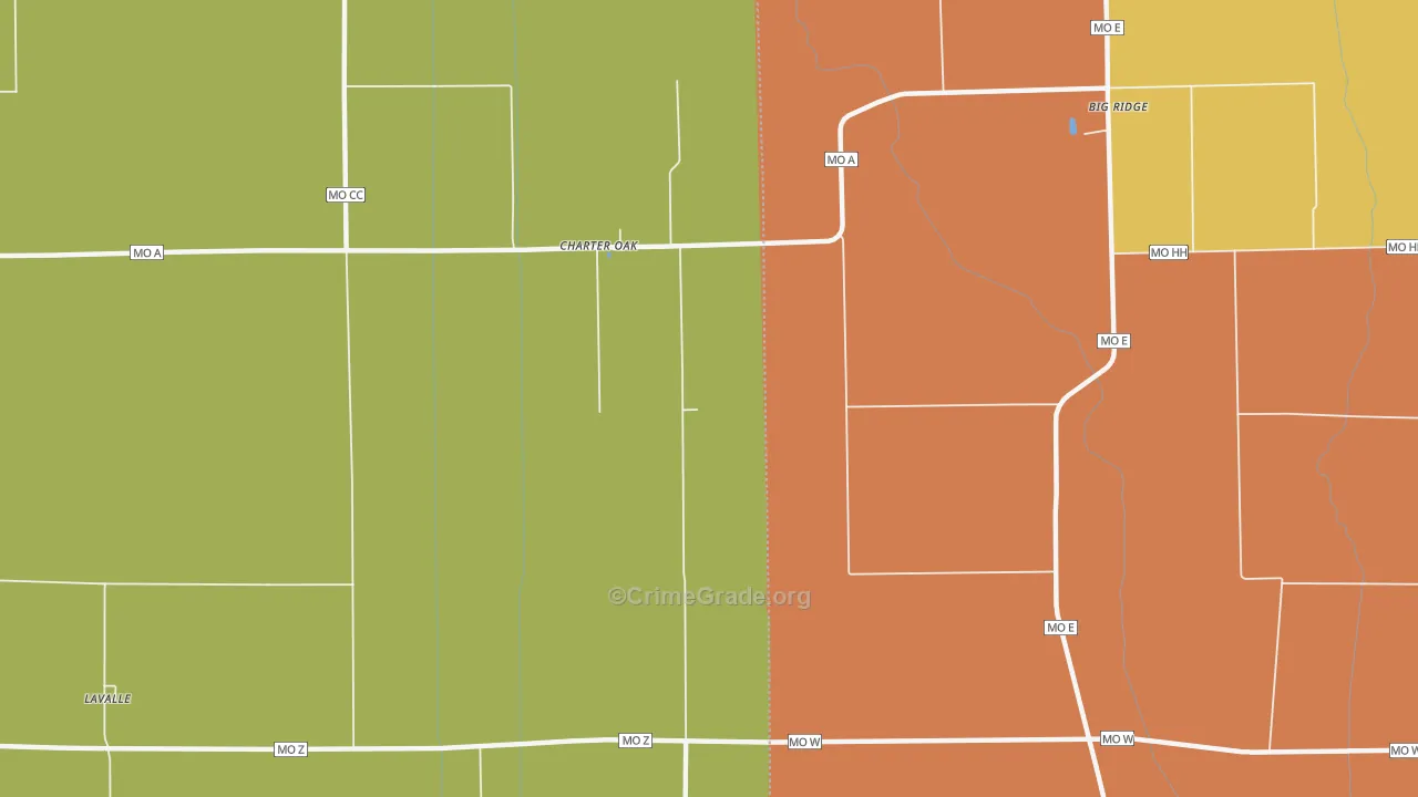 Charter Oak, MO Map of Drug-Related Crime Rates