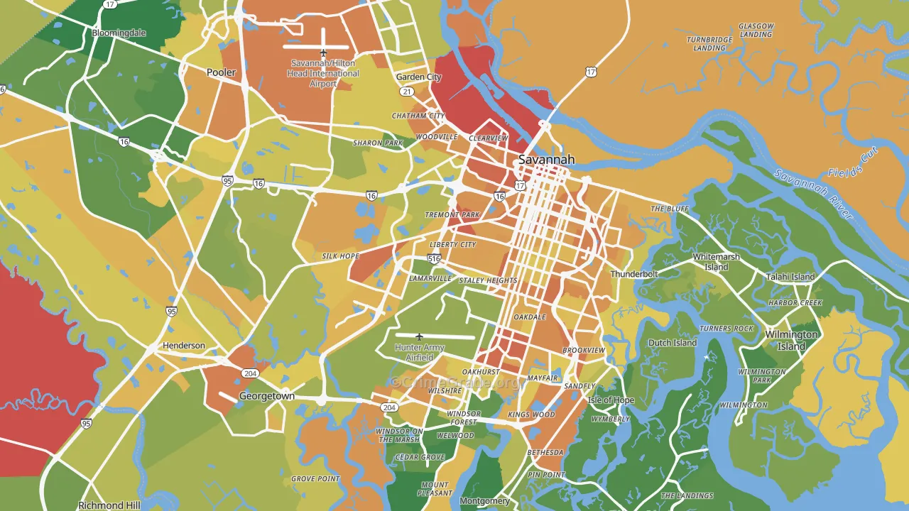 Chatham County, GA Map of Drug-Related Crime Rates