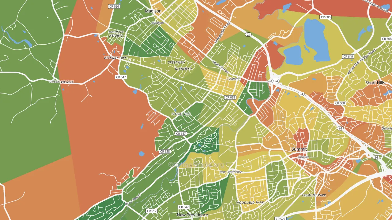 Chatham, NJ Map of Drug-Related Crime Rates
