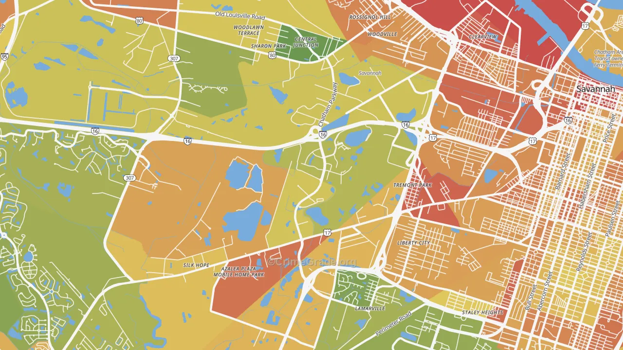 Chatham Parkway, Savannah, GA Map of Drug-Related Crime Rates