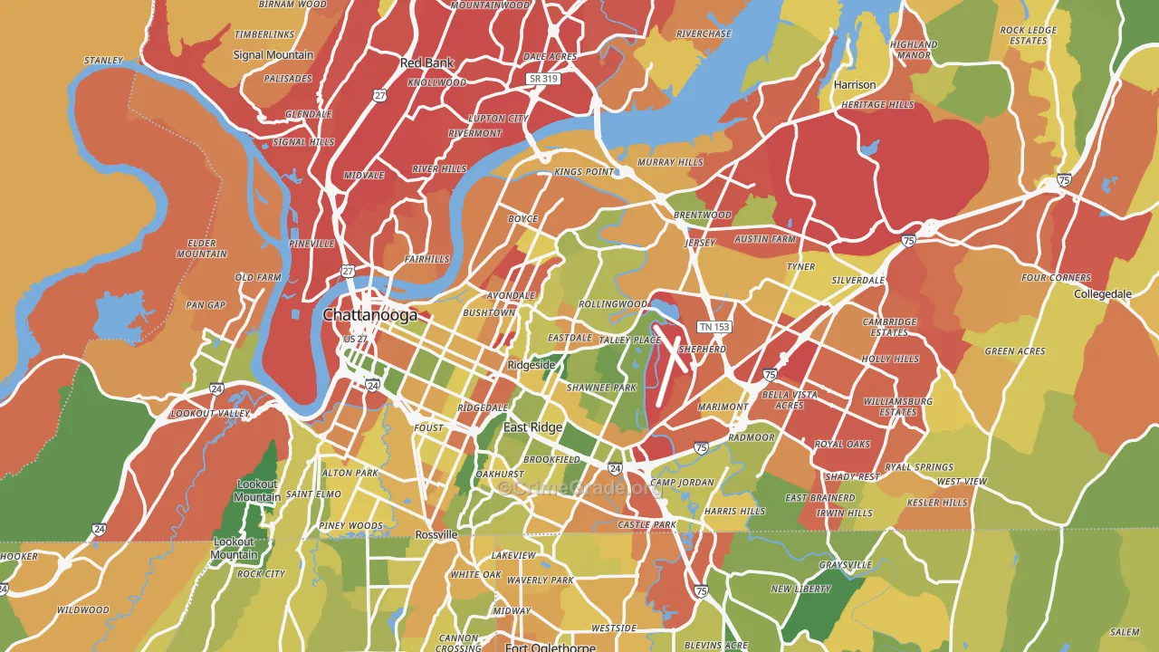 Chattanooga, TN Map of Drug-Related Crime Rates