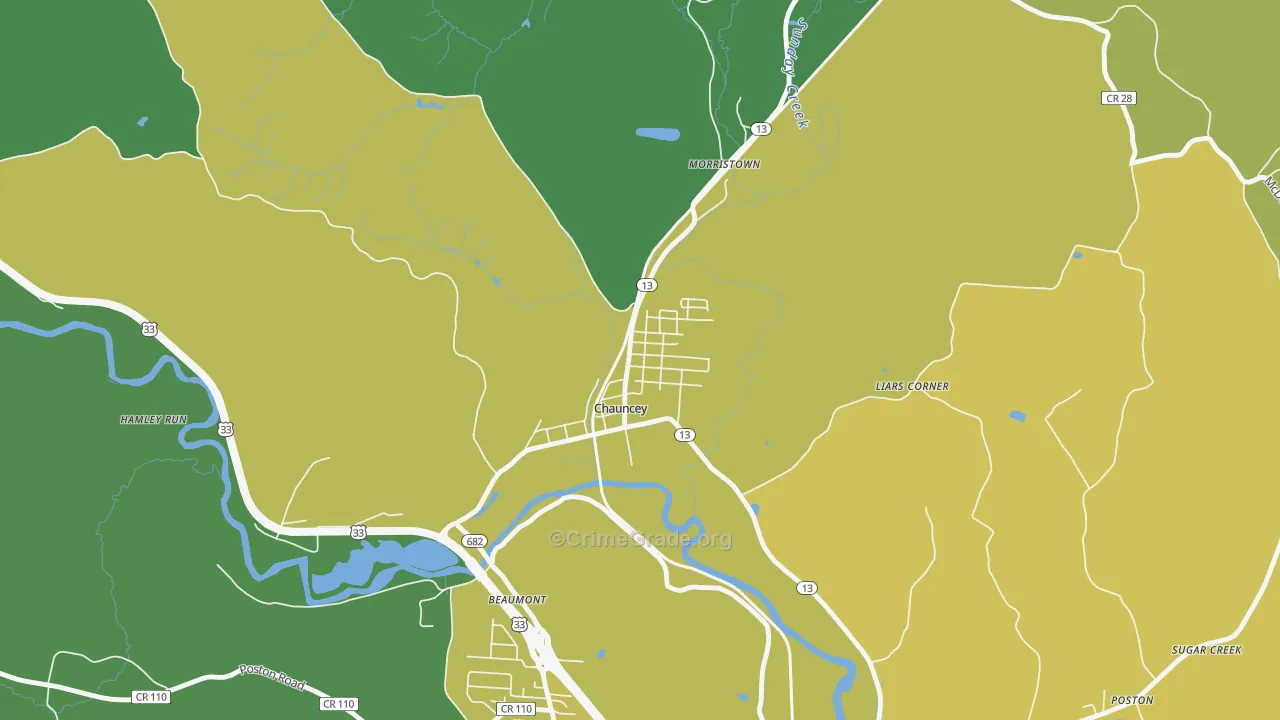 Chauncey, OH Map of Drug-Related Crime Rates