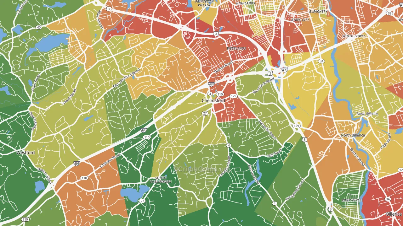 Chelmsford, MA Map of Drug-Related Crime Rates