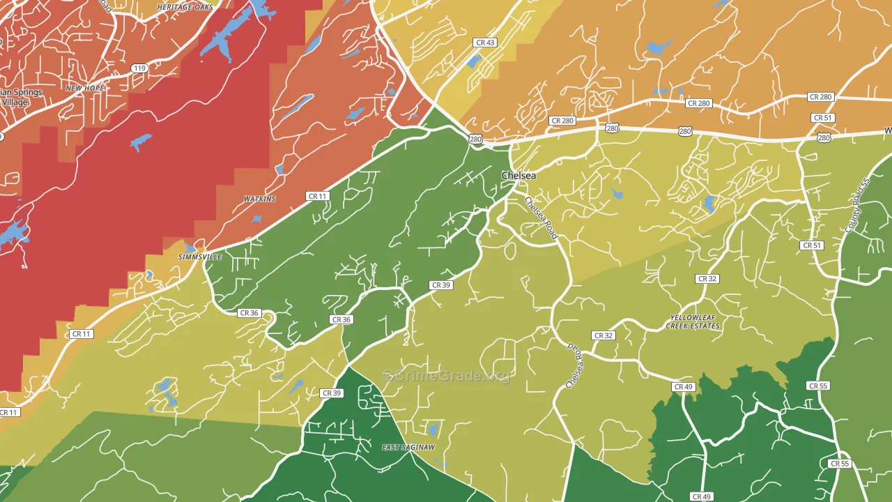 Chelsea, AL Map of Drug-Related Crime Rates