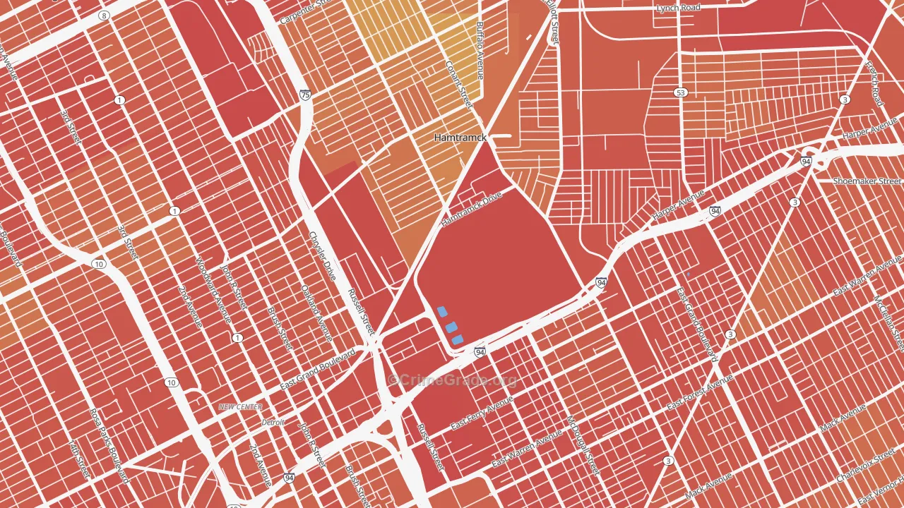 Chene, Detroit, MI Map of Drug-Related Crime Rates