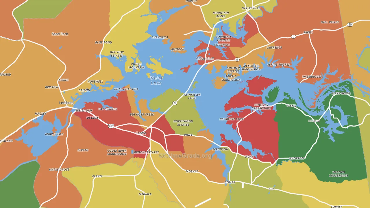 Cherokee County, AL Map of Drug-Related Crime Rates