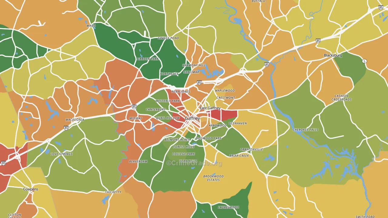 Cherokee County, SC Map of Drug-Related Crime Rates