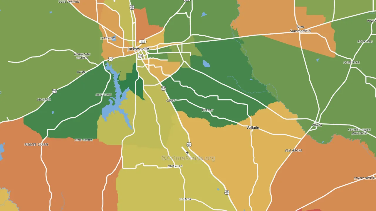 Cherokee County, TX Map of Drug-Related Crime Rates