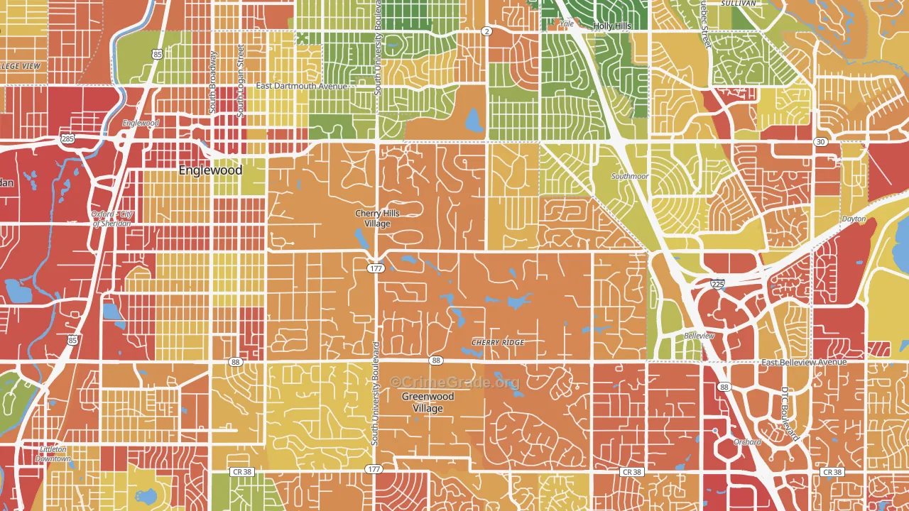 Cherry Hills Village, CO Map of Drug-Related Crime Rates