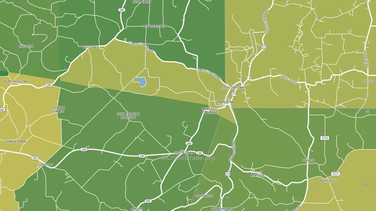 Cherry Tree, PA Map of Drug-Related Crime Rates