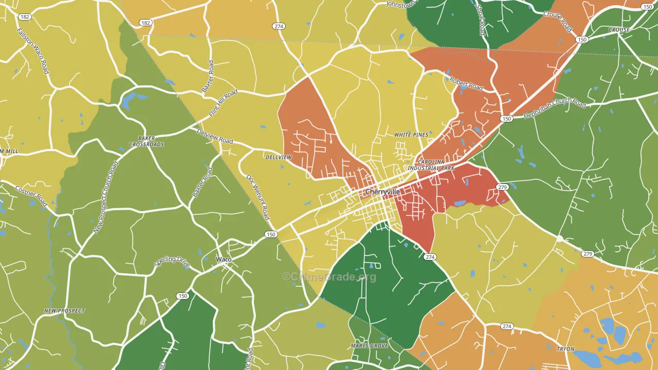 Cherryville, NC Map of Drug-Related Crime Rates