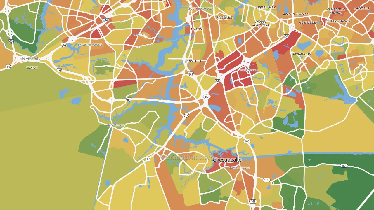 Chesapeake City, VA Map of Drug-Related Crime Rates