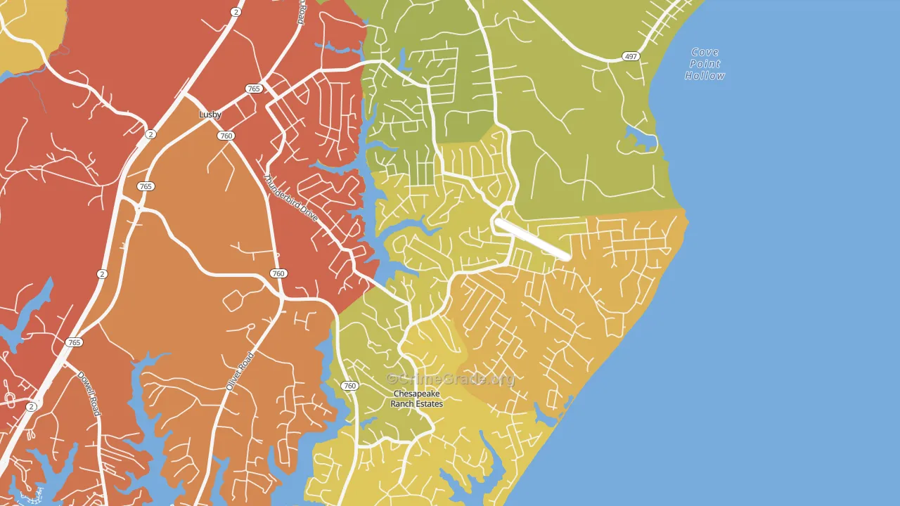 Chesapeake Ranch Estates, MD Map of Drug-Related Crime Rates