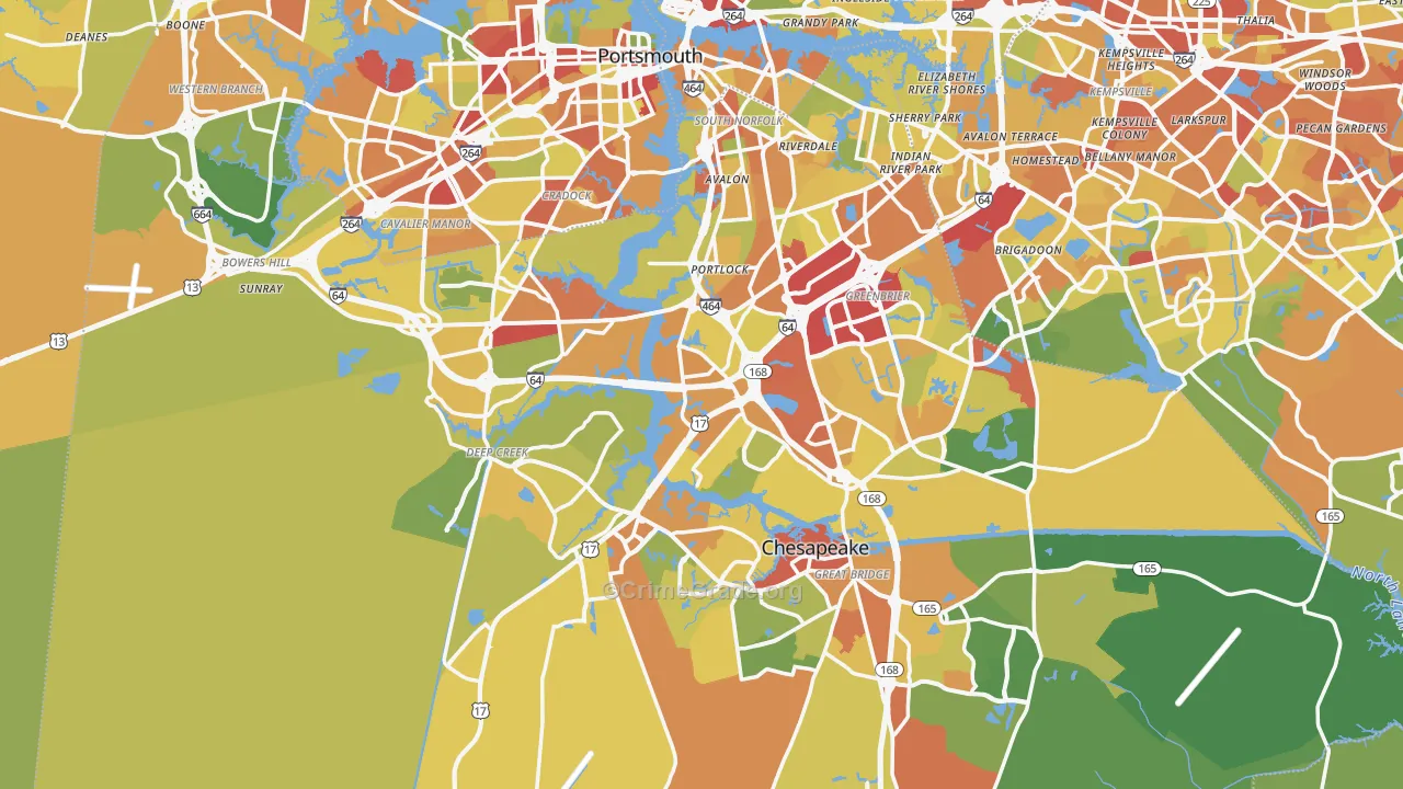 Chesapeake, VA Map of Drug-Related Crime Rates