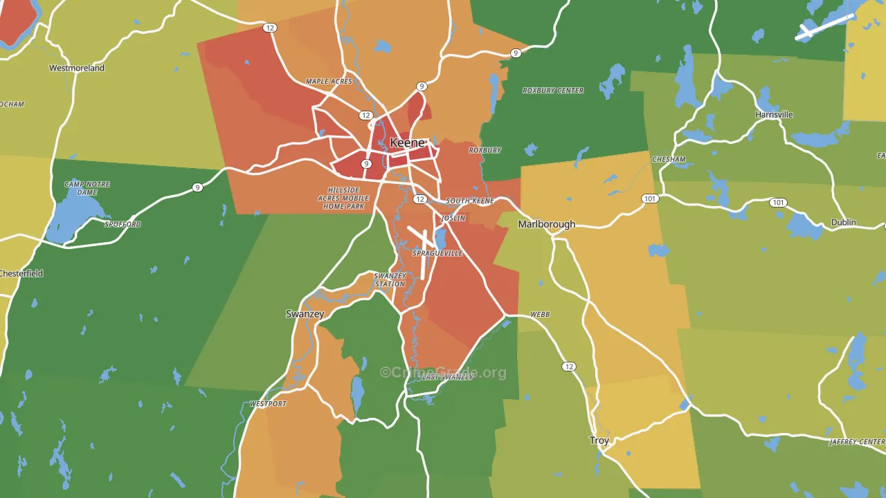 Cheshire County, NH Map of Drug-Related Crime Rates