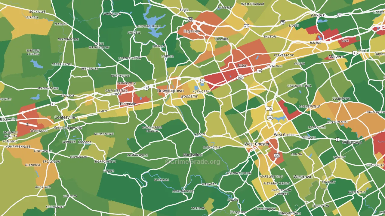 Chester County, PA Map of Drug-Related Crime Rates