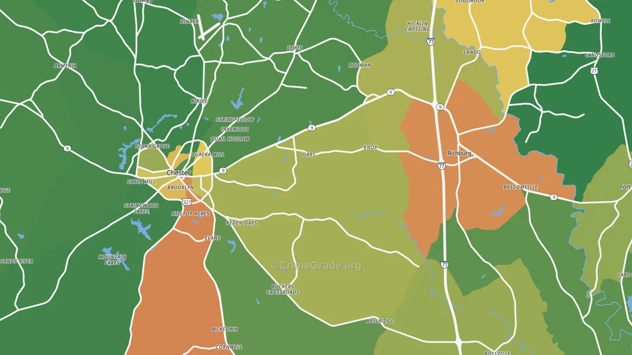 Chester County, SC Map of Drug-Related Crime Rates