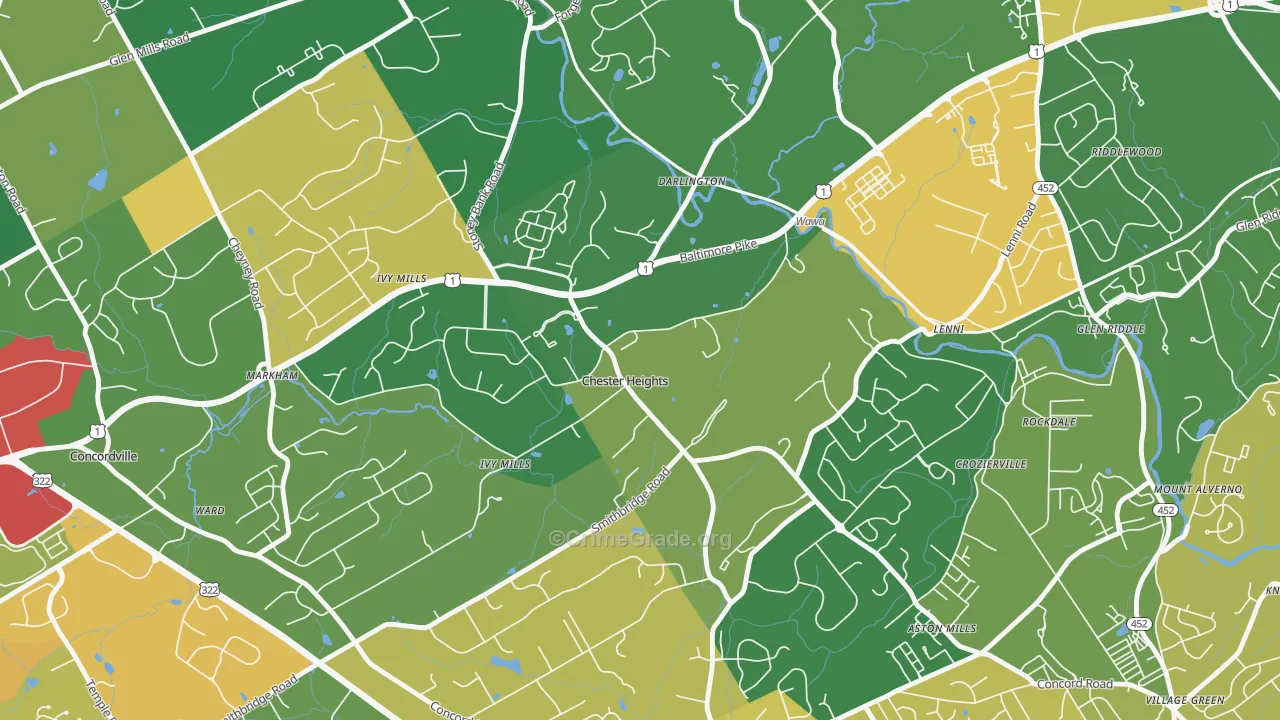 Chester Heights, PA Map of Drug-Related Crime Rates