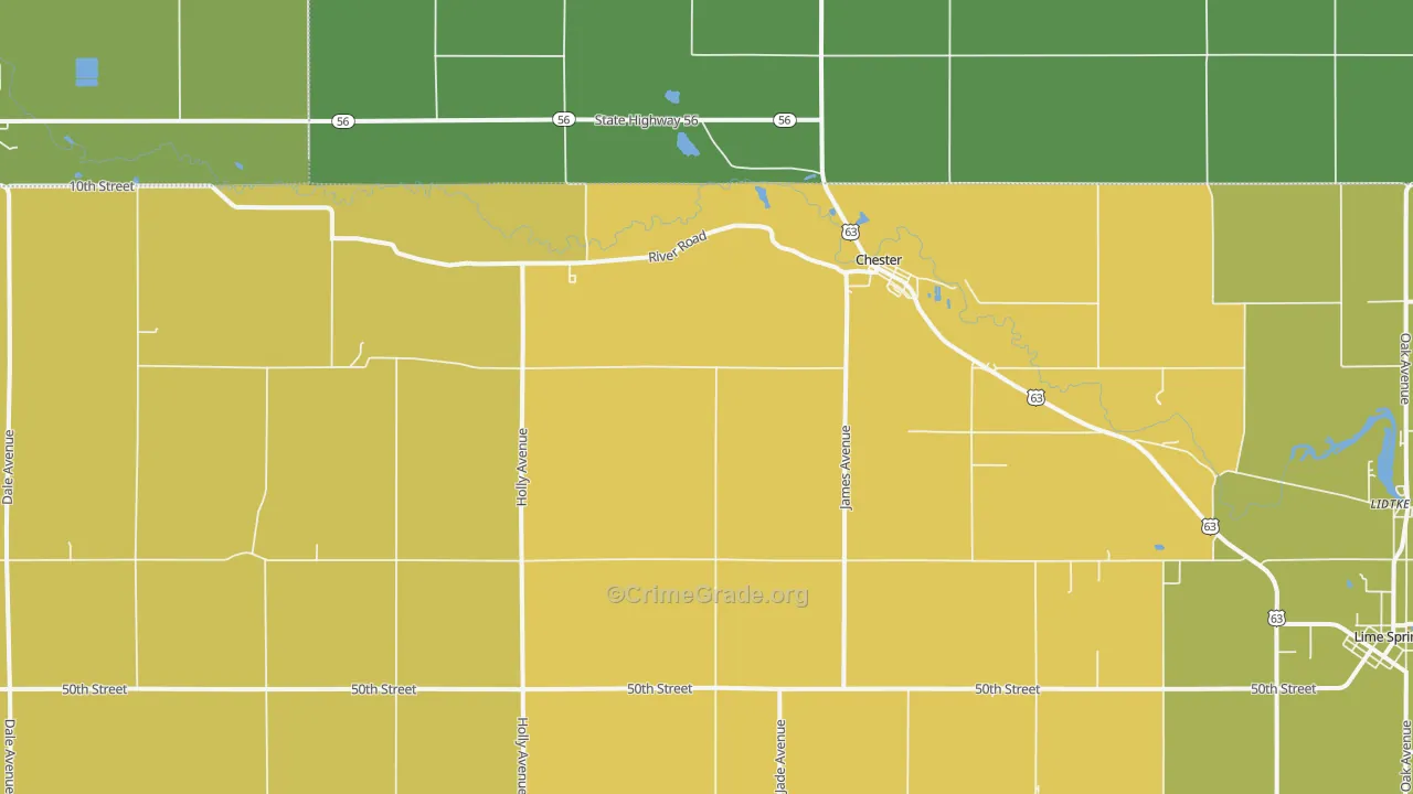 Chester, IA Map of Drug-Related Crime Rates