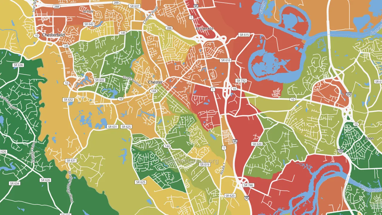 Chester, VA Map of Drug-Related Crime Rates