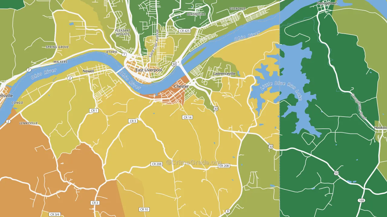 Chester, WV Map of Drug-Related Crime Rates