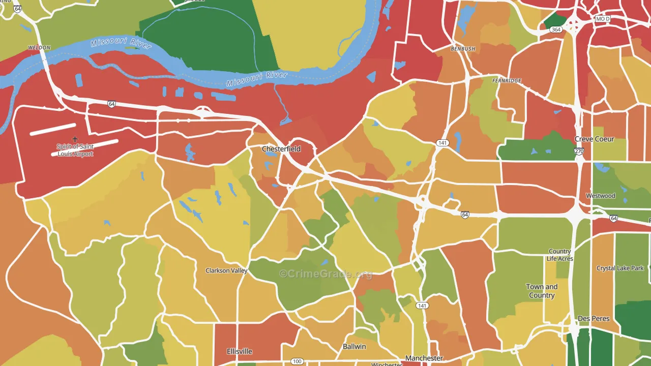 Chesterfield, MO Map of Drug-Related Crime Rates