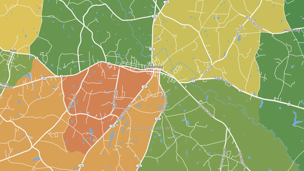 Chesterfield, SC Map of Drug-Related Crime Rates