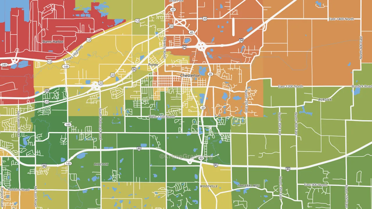 Chesterton, IN Map of Drug-Related Crime Rates