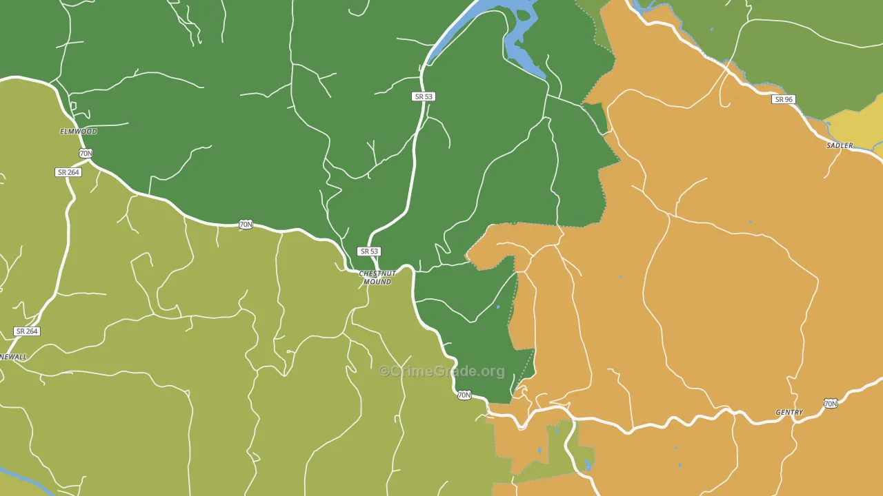 Chestnut Mound, TN Map of Drug-Related Crime Rates