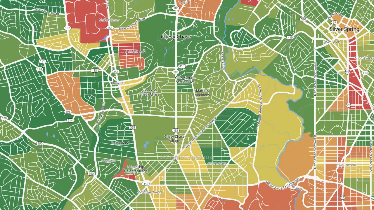 Chevy Chase Section Three, MD Map of Drug-Related Crime Rates
