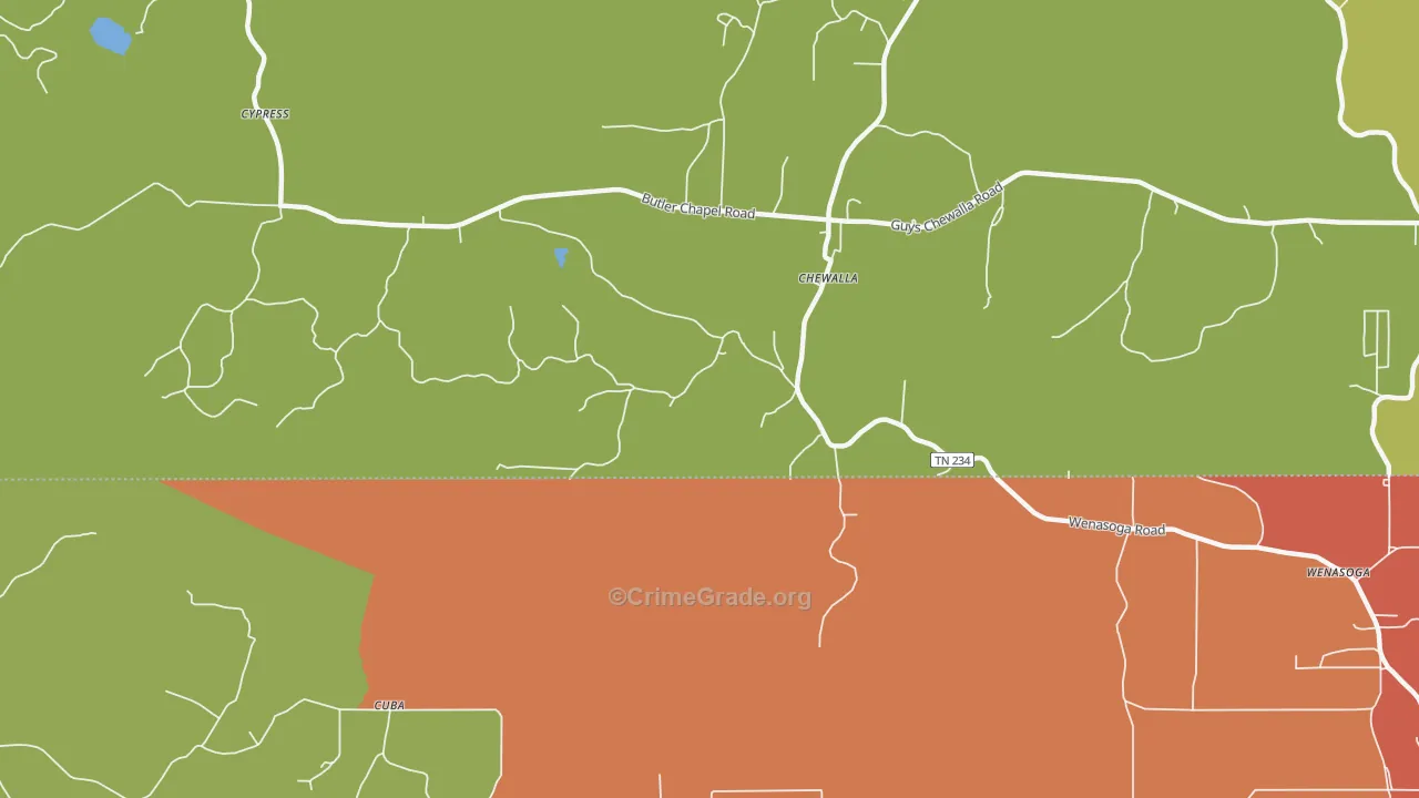Chewalla, TN Map of Drug-Related Crime Rates