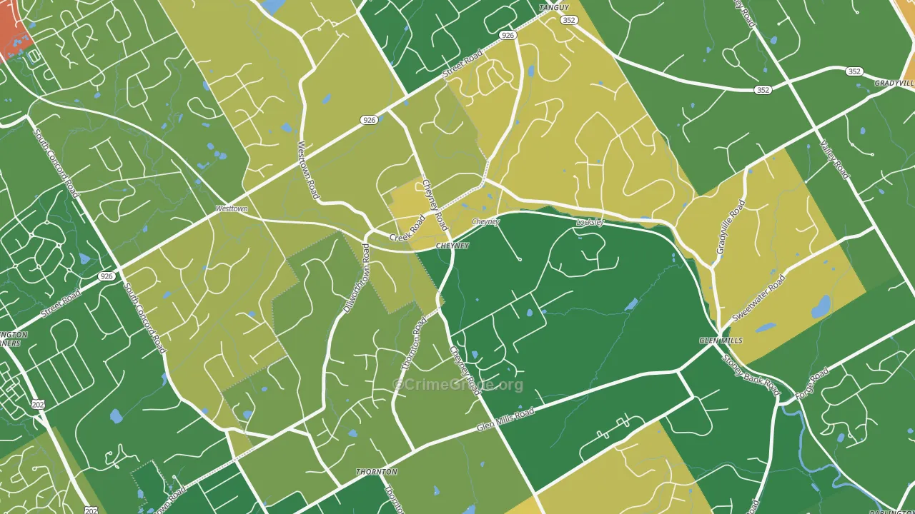 Cheyney, PA Map of Drug-Related Crime Rates