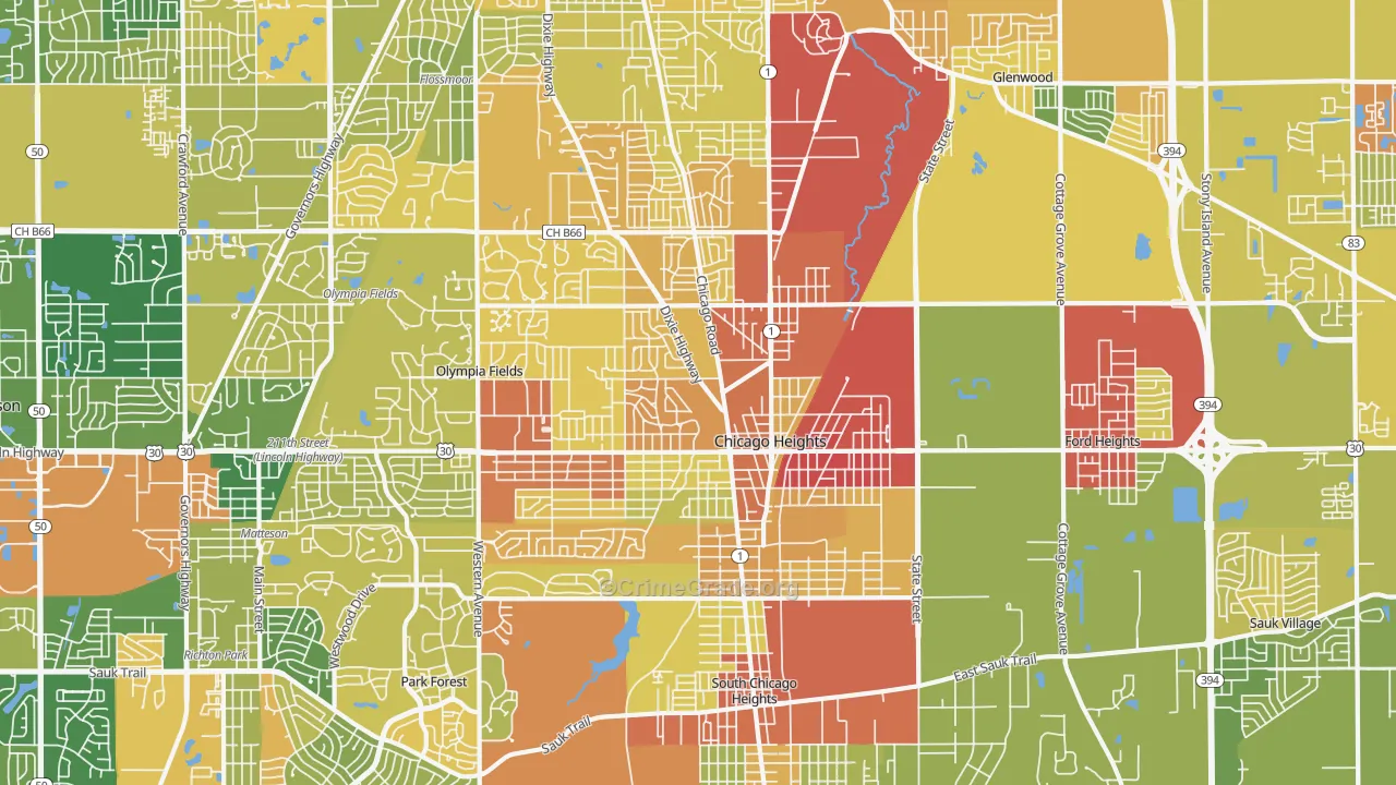Chicago Heights, IL Map of Drug-Related Crime Rates