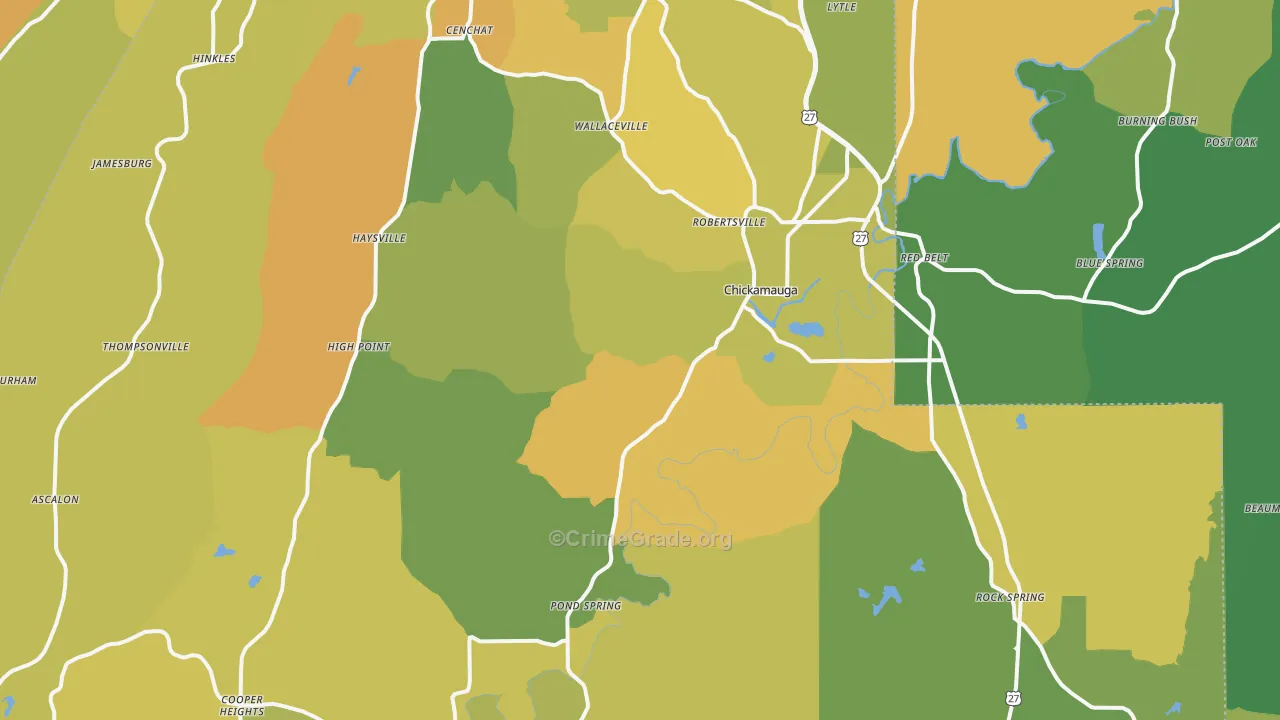 Chickamauga, GA Map of Drug-Related Crime Rates