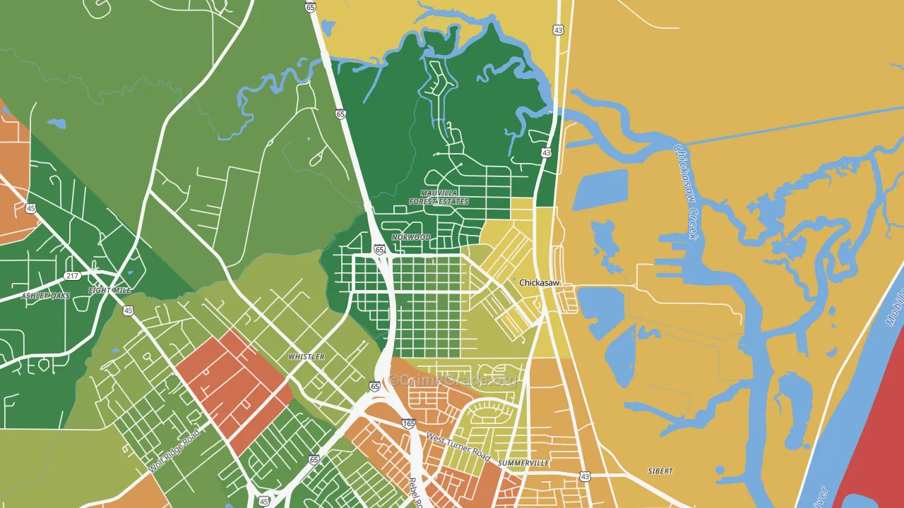 Chickasaw, AL Map of Drug-Related Crime Rates