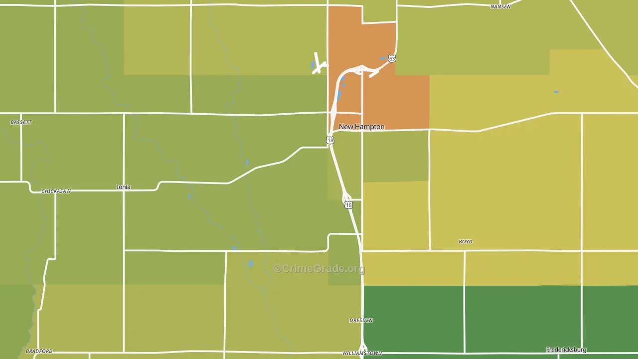 Chickasaw County, IA Map of Drug-Related Crime Rates