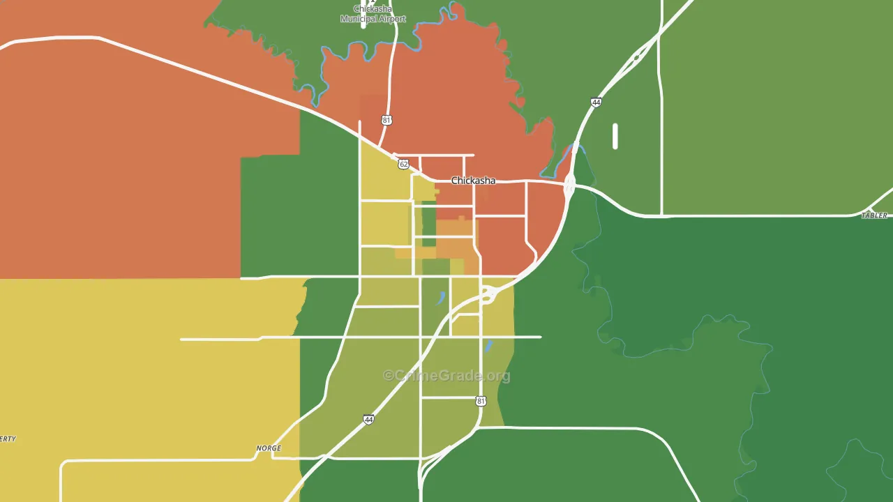 Chickasha, OK Map of Drug-Related Crime Rates