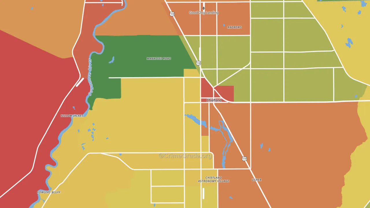 Chiefland, FL Map of Drug-Related Crime Rates