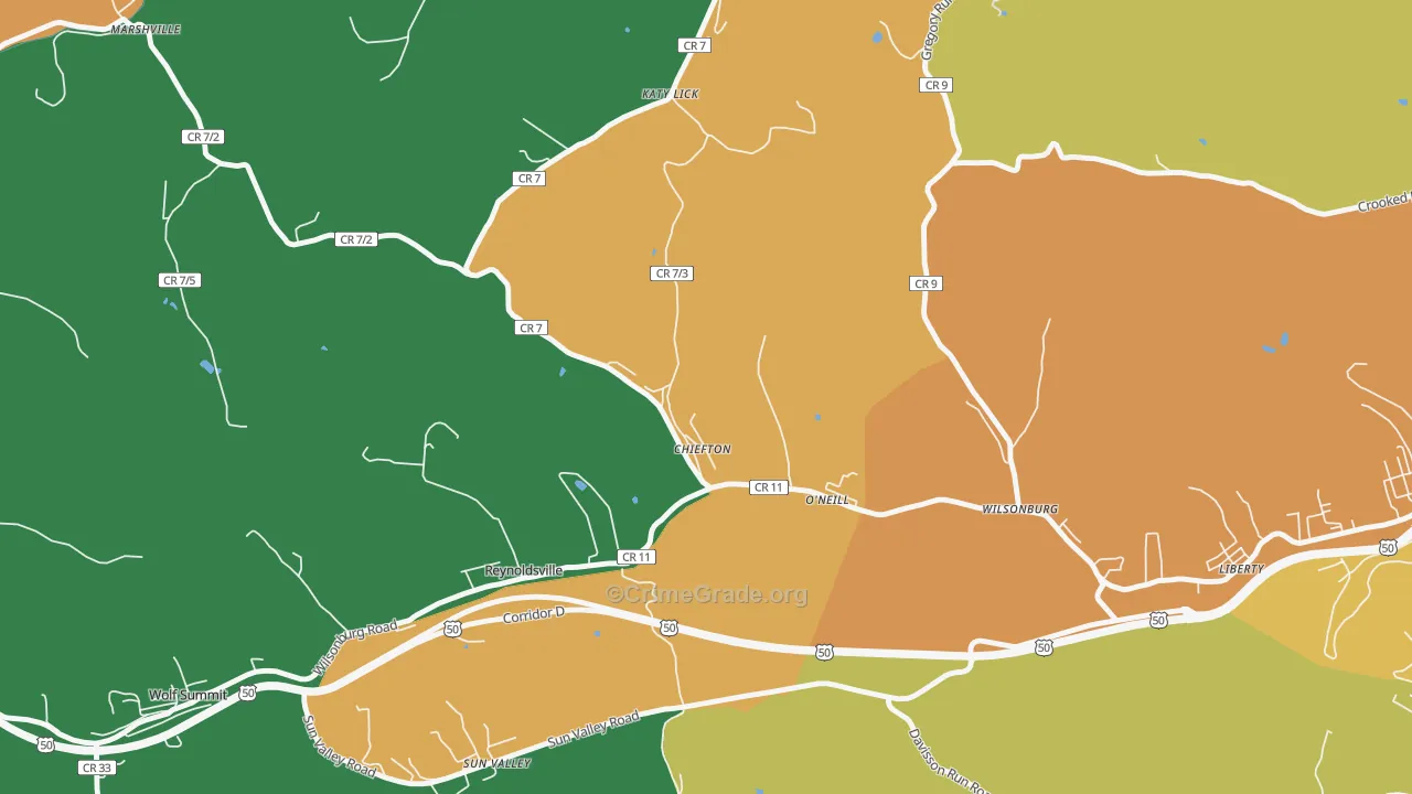 Chiefton, WV Map of Drug-Related Crime Rates