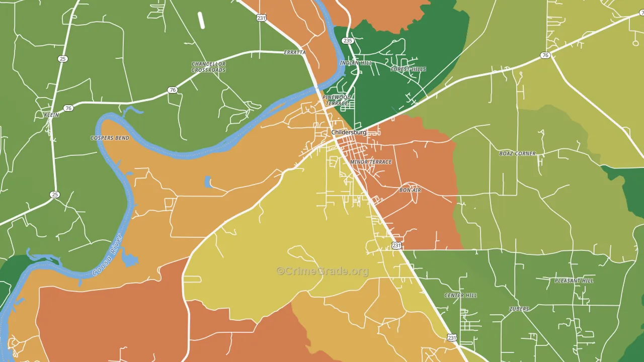 Childersburg, AL Map of Drug-Related Crime Rates