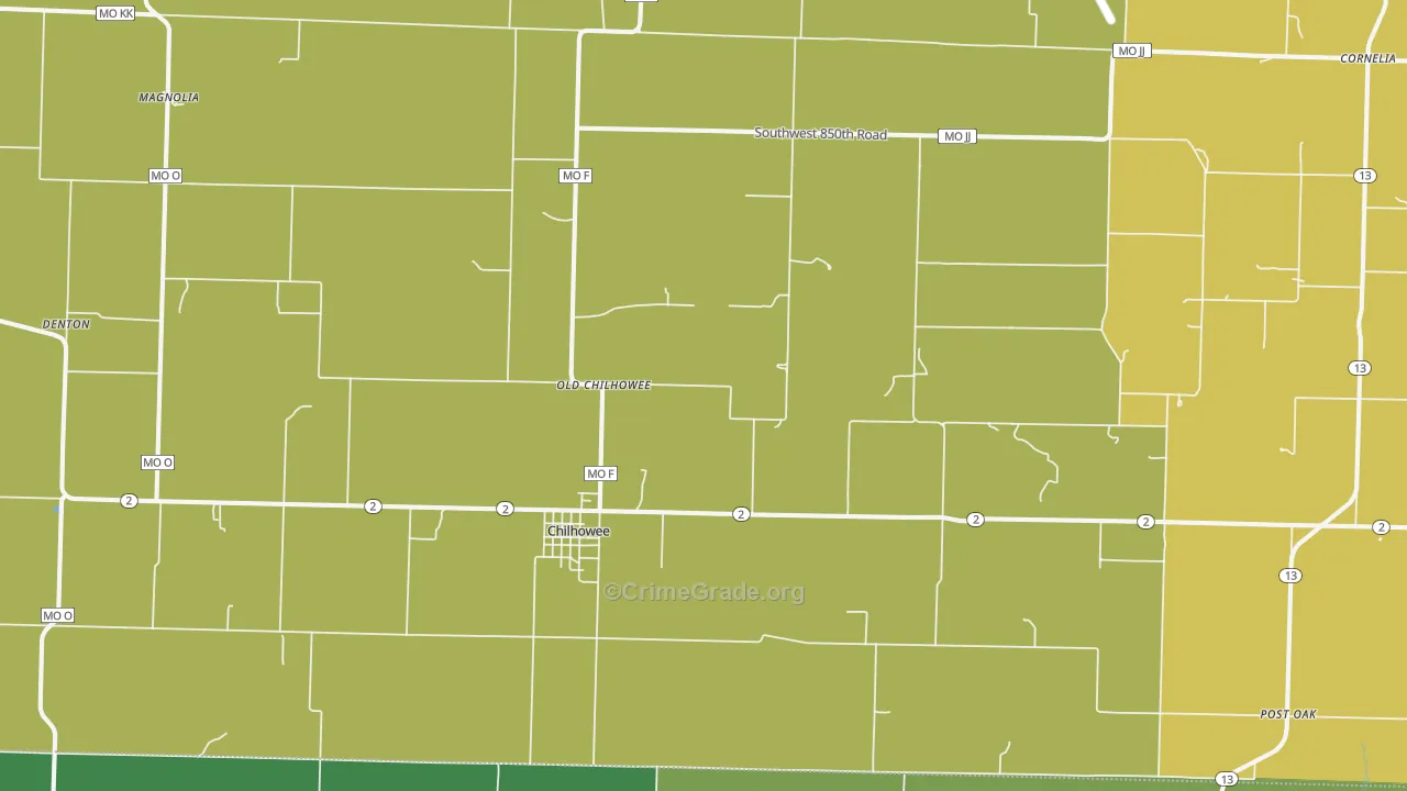 Chilhowee, MO Map of Drug-Related Crime Rates